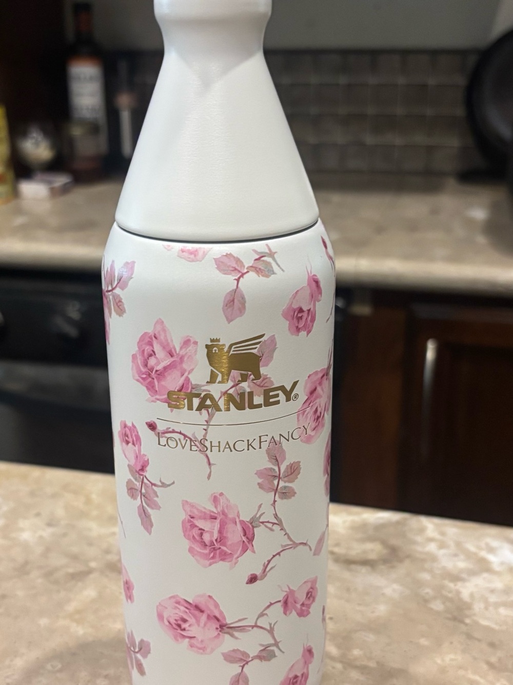 BNIB Stanley White Bottle with Pink Floral Design